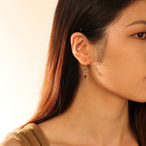 FE2748 925 Sterling Silver Tassel Colorful Zirconia Dangle Hoop Earrings