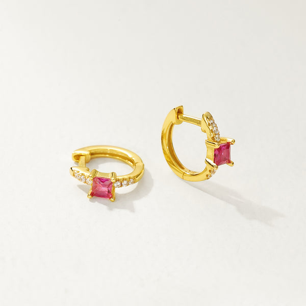 FE2897 925 Sterling Silver Hot Pink CZ Hoop Earrings
