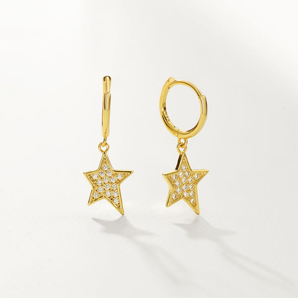 FE2730 925 Sterling Silver Cubic Zirconia Irregular Star Dangle Hoop Earrings