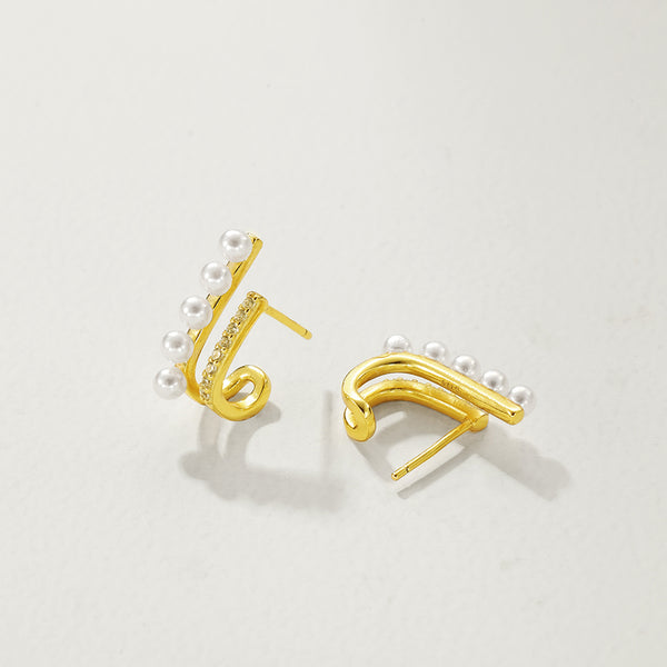 FE2855 925 Sterling Silver Pearl & CZ Hoop Earring