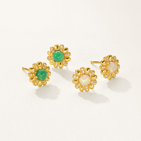 FE2877 925 Sterling Silver CZ Opal Flower Stud Earrings