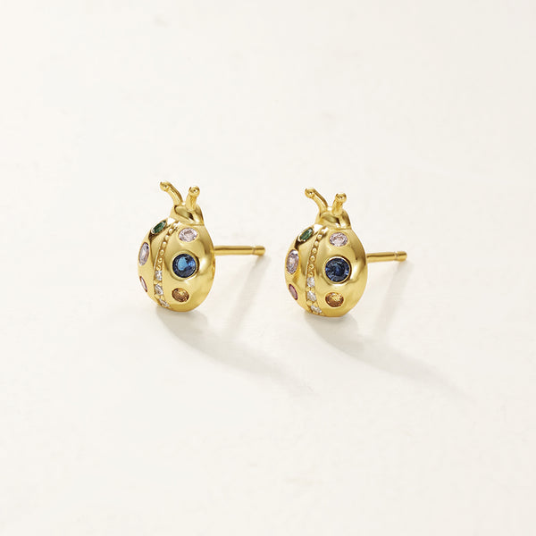 FE2834 925 Sterling Silver Ladybug CZ Stud Earrings
