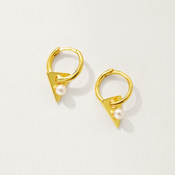 FE2905 925 Sterling Silver Triangular Pearl Dangle Hoop Earrings