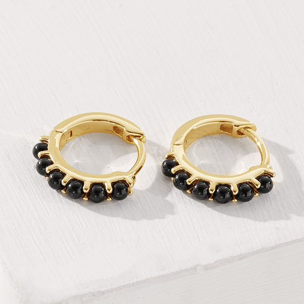 FE2062 Black Onyx Huggie Hoop Earrings