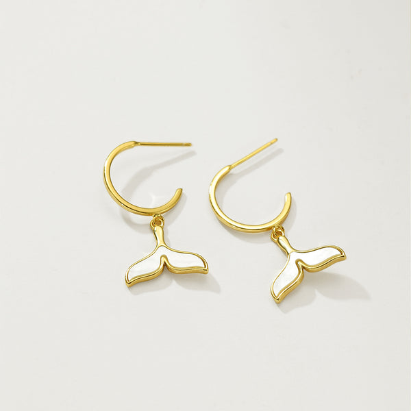 FE2721 925 Sterling Silver Dolphin Tail Dangle Earring