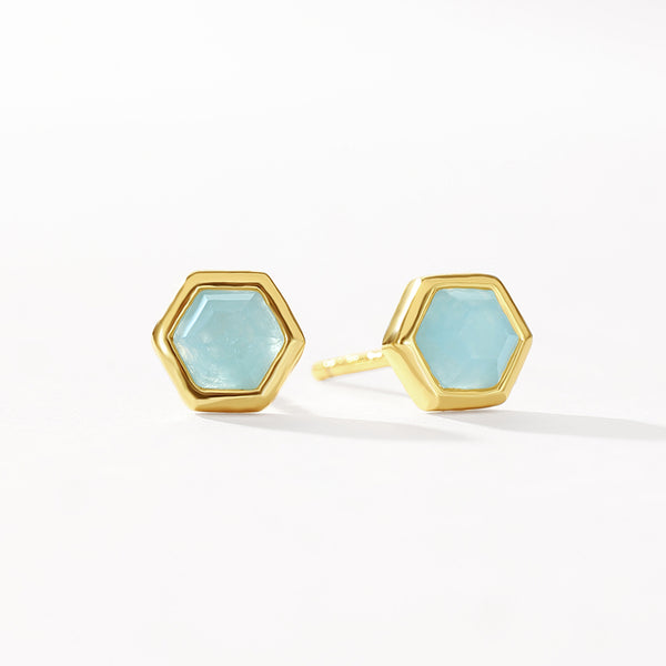 VFE0238 Birthstone Hexagon Natural Stone Stud Earrings