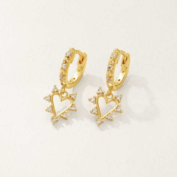 FE2850 925 Sterling Silver Heart Crystal Pendant Hoop Earrings