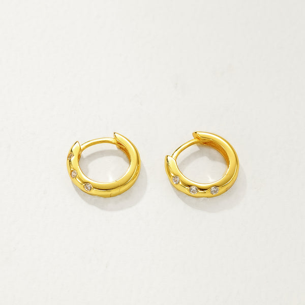 FE2878 925 Sterling Silver Inlaid Diamond Hoop Earrings