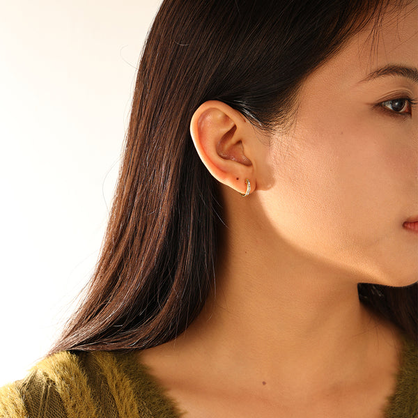 FE3212 Channel Set Baguette CZ Hoop Earring