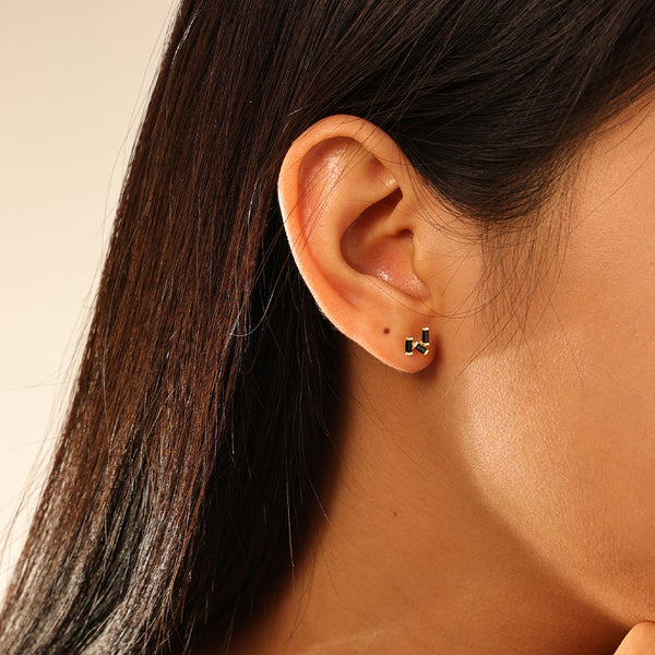 FE2757 925 Sterling Silver Baguette CZ Stacked Stud Earrings