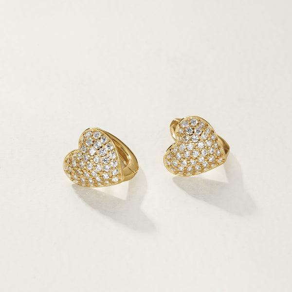 FE2734 925 Sterling Silver Pave Cubic Zirconia Heart Hoop Earrings