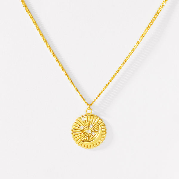 FX1186 925 Sterling Silver Moon Star Diamond Pendant Necklace