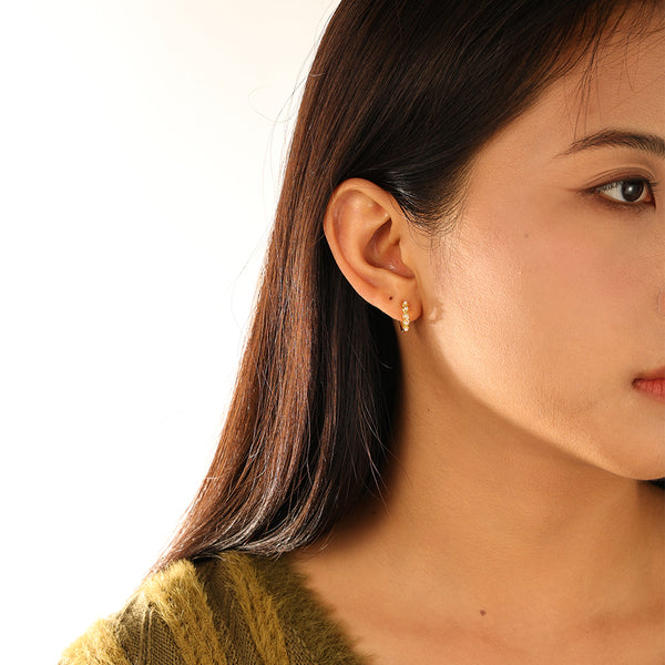 FE3188 Shell Pearl Bead Hoop Earring