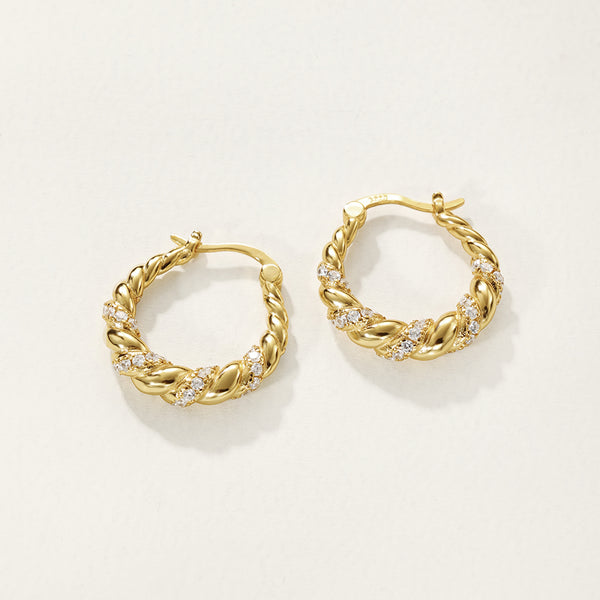 FE2831 925 Sterling Silver CZ Chunky Hoop Earrings