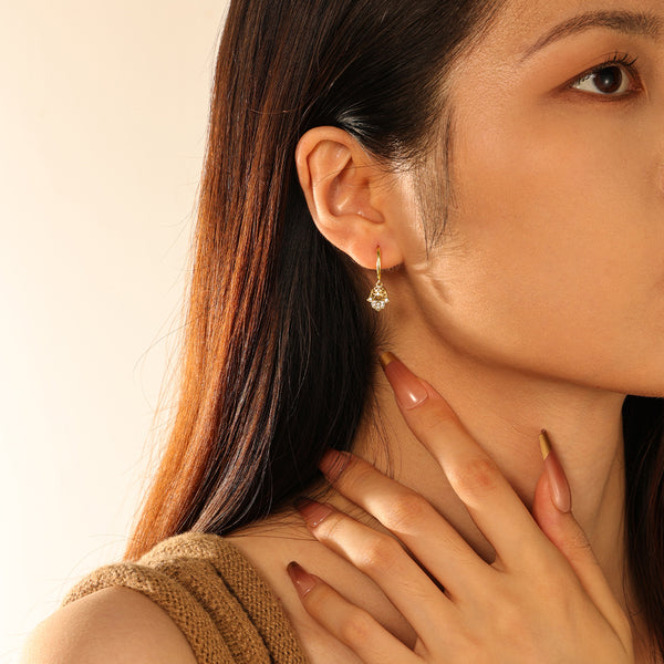 FE2814 925 Sterling Silver CZ Lucky Palm Dangle Hoop Earrings