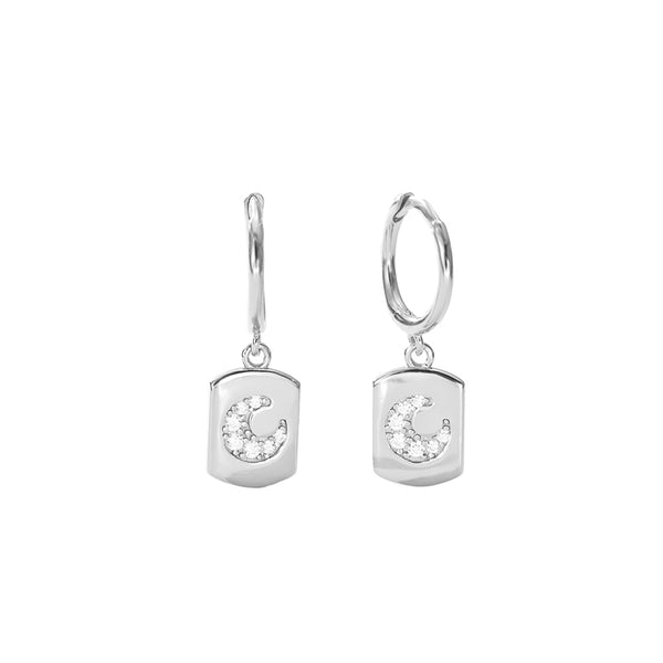 FE2955 925 Sterling Silver Square Plate CZ Moon Dangle Earring