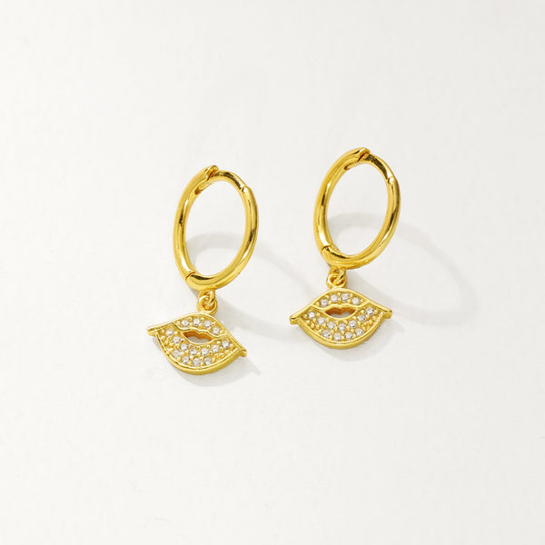FE2862 925 Sterling Silver Zircon Lip Print Dangle Earrings