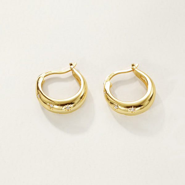 FE2826 925 Sterling Silver CZ Chunky Hoop Earring