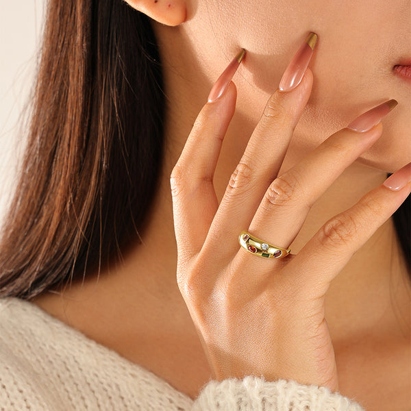 VFJ0122 Rainbow Cubic Zircon Chunky Dome Ring