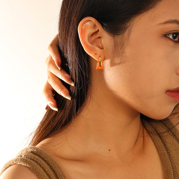 FE2843 925 Sterling Silver Enamel Dangle Hoop Earring