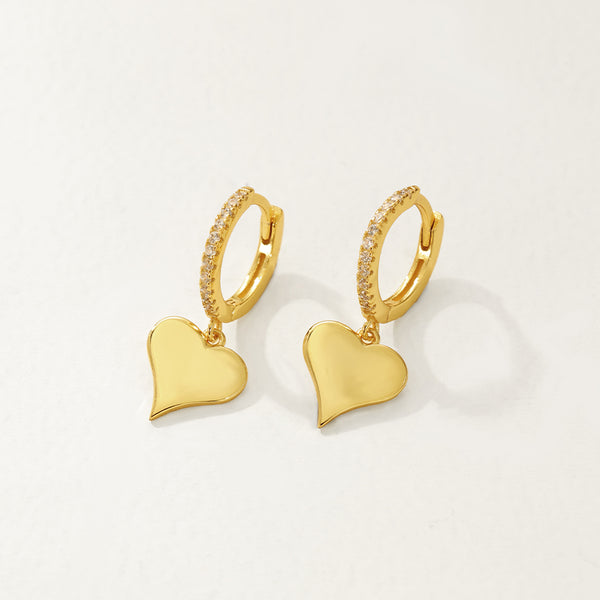 FE2873 925 Sterling Silver Polished Heart Dangle Hoop Eaarings