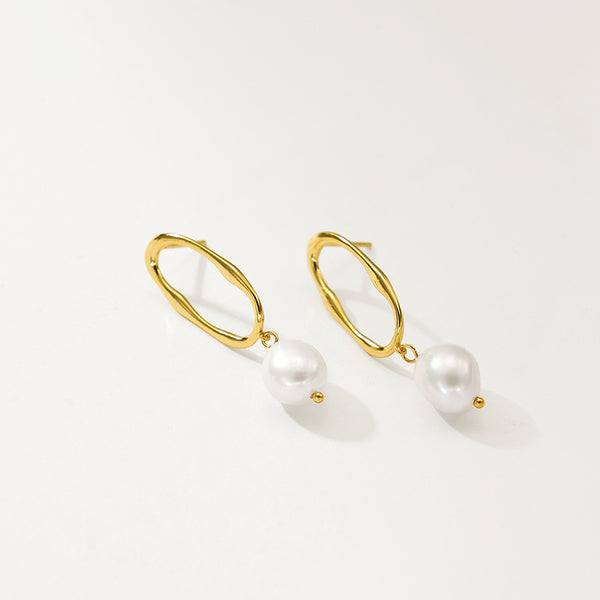 FE2709 925 Sterling Silver Hollow Hoop Pearl Dangle Earring