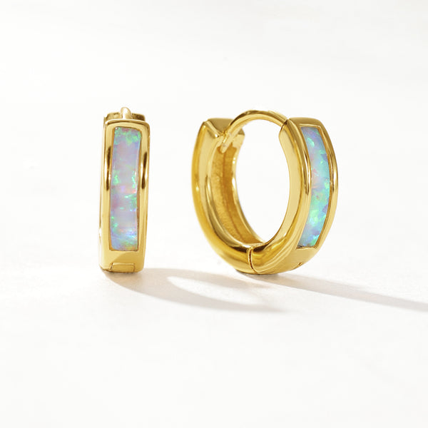 FE2060 Rectangle Opal Inlay Hoop Earrings