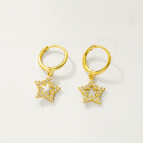 FE2818 925 Sterling Silver Cubic Zirconia Pentacle Dangle Earrings