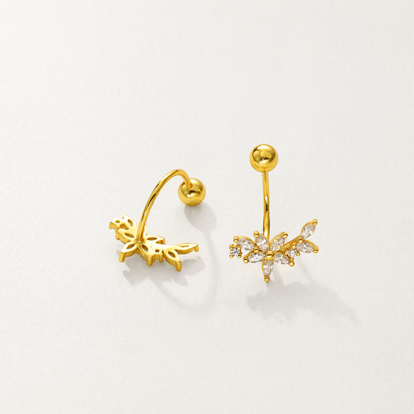 FE2801 925 Sterling Silver Screw Bead U Shaped Flower Earrings