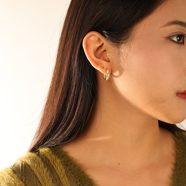 FE3186 Full Zirconia Geometry Hoop Earring