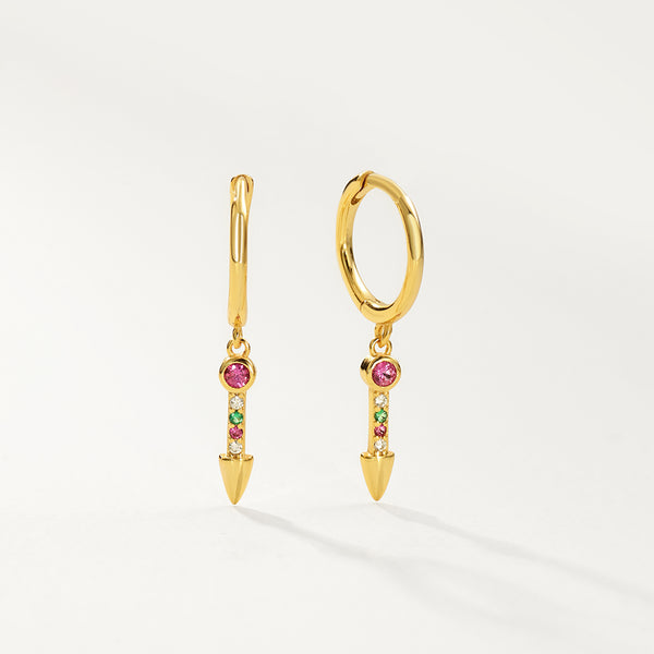 FE2904 925 Sterling Silver CZ Arrow Dangle Hoop Earrings