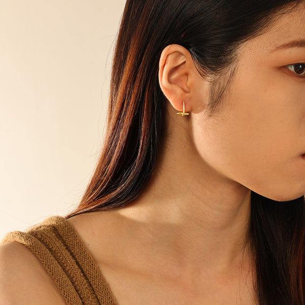 FE2870 925 Sterling Silver CZ Olive Hoop Earrings