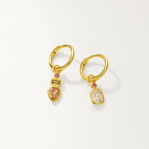 FE2892 925 Sterling Silver Asymmetrical Colorful CZ Hoop Earrings