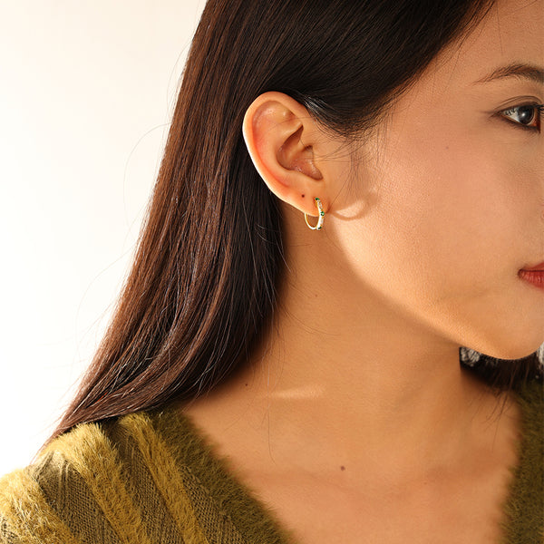 FE3129 Green & White CZ Hoop Earring