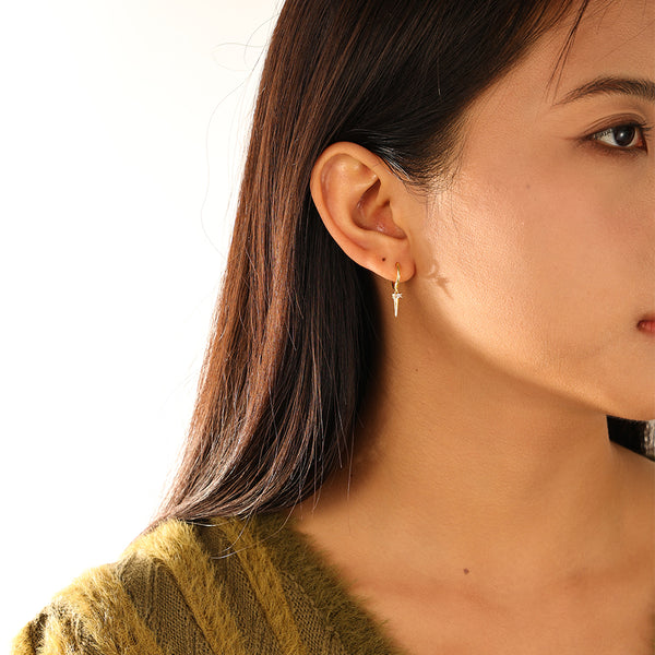FE3182 Spike CZ Dangle Hoop Earring