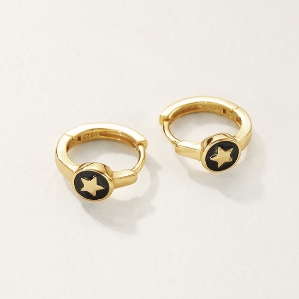 FE2789 925 Sterling Silver Enamel Star Hoop Earring