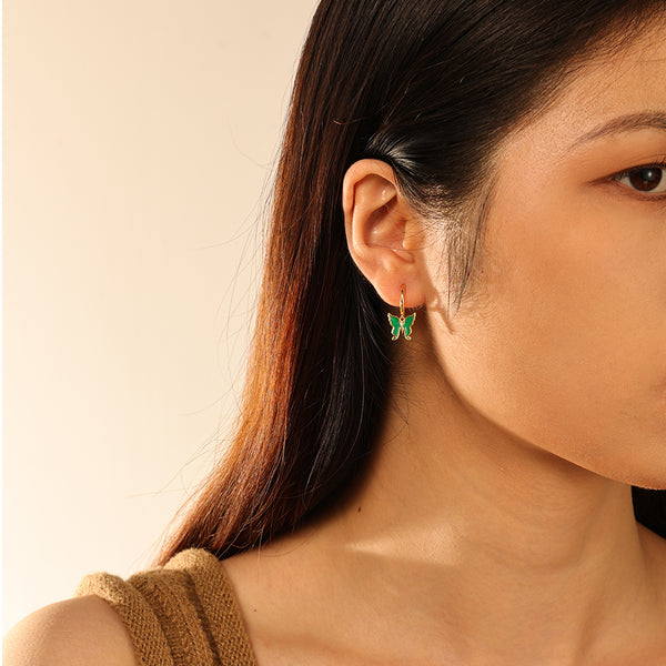 FE2837 925 Sterling Silver Butterfly Enamel Hoop Eaarings