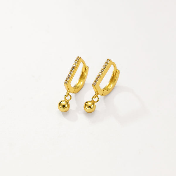 FE2796 925 Sterling Silver Letter D Shape Ball Dangle Earring