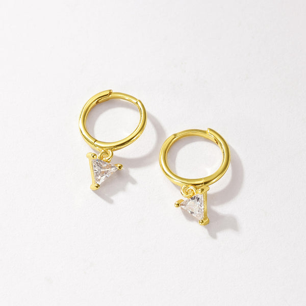 FE2964 925 Sterling Silver Triangle Zirconia Dangle Hoop Earrings