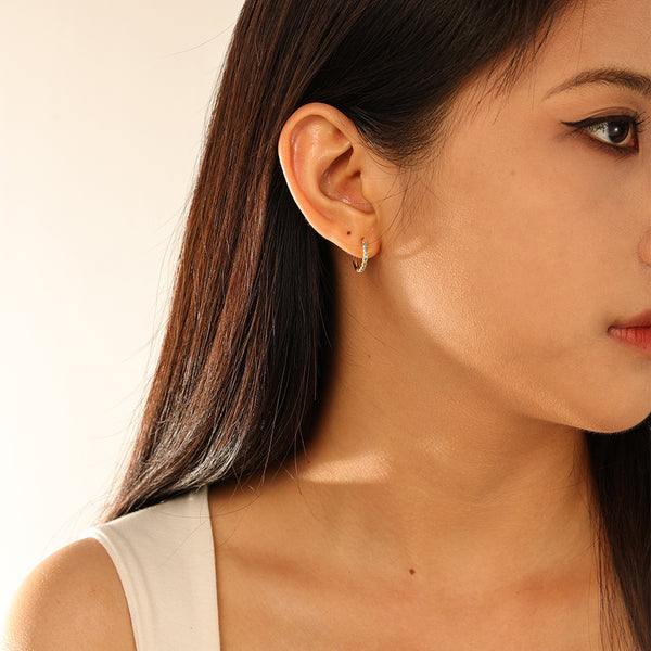 FE2930_6mm/8mm/11mm 925 Sterling Silver Round Bezel Blue Turquoise Hoop Earring