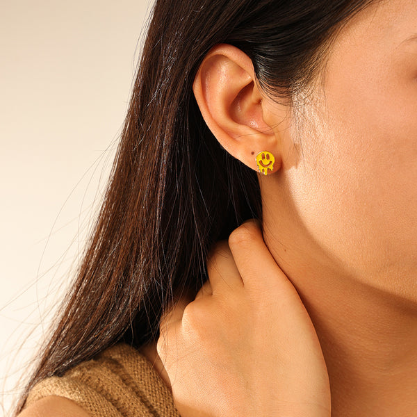 FE2775 925 Sterling Silver Colorful Enamel Melting Emiley Stud Earring