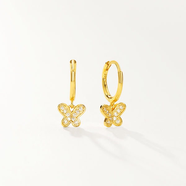 FE2714 925 Sterling Silver Pavé Zirconia Butterfly Dangle Earrings