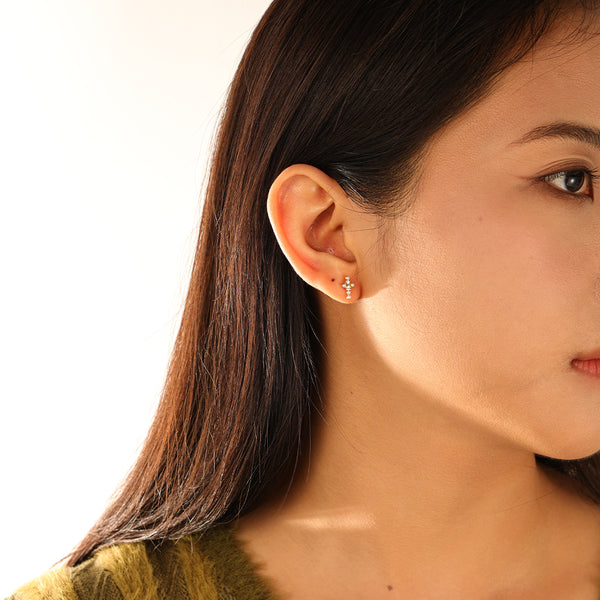 FE3143 Shell Pearl & CZ Cross Stud Earring