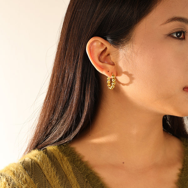 FE3207 Gold Bead Hoop Earring