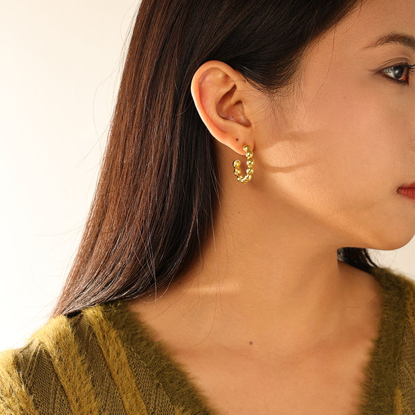 FE3159 Gold Bead Hoop Earring