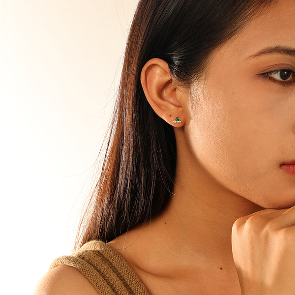 FE2914 925 Sterling Silver Mini Triangles CZ Stud Earring