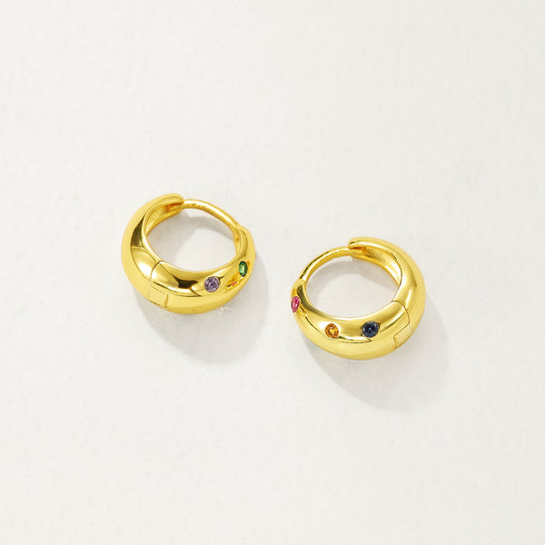 FE2896 925 Sterling Silver Chunky Rainbow Crystal Hoop Earrings