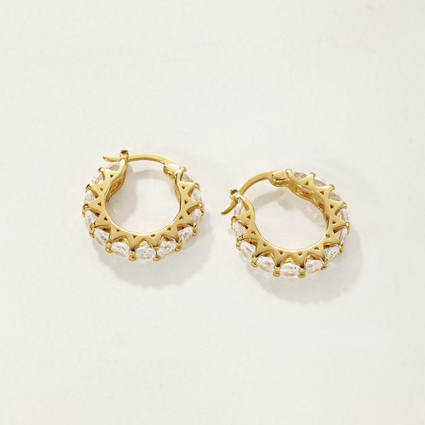 FE2828 925 Sterling Silver Cubic Zirconia Chunky Hoop Earring