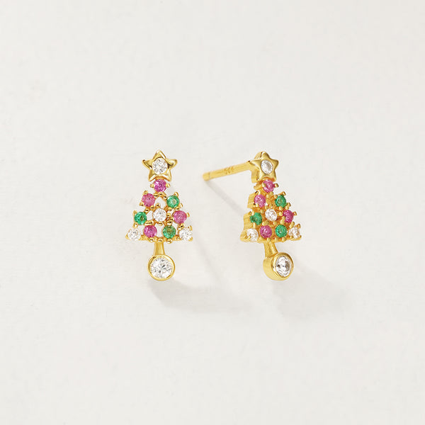 FE2900 925 Sterling Silver CZ Christmas Tree Stud Earrings