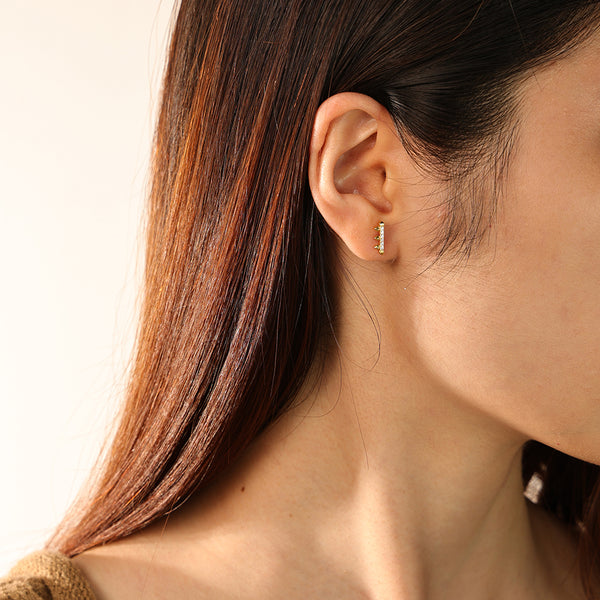 FE2864 925 Sterling Silver CZ Bar Stud Earring